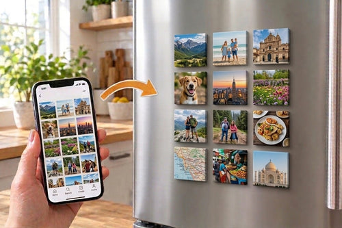 Custom 2x2 photo magnets Canada — phone photos turned into personalized fridge magnets