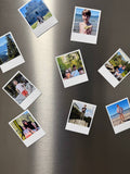 Soft custom Polaroid photo magnets on stainless fridge